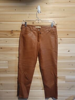 Michael Kors Collection Cognac Leather Cropped Pants